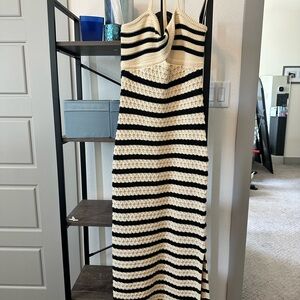House of Harlow 1960 Black and Cream Striped Maxi Dress